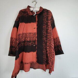 Habitat Womens Orange & Black Tunic Jacket Medium Button Front Asymmetrical Hem